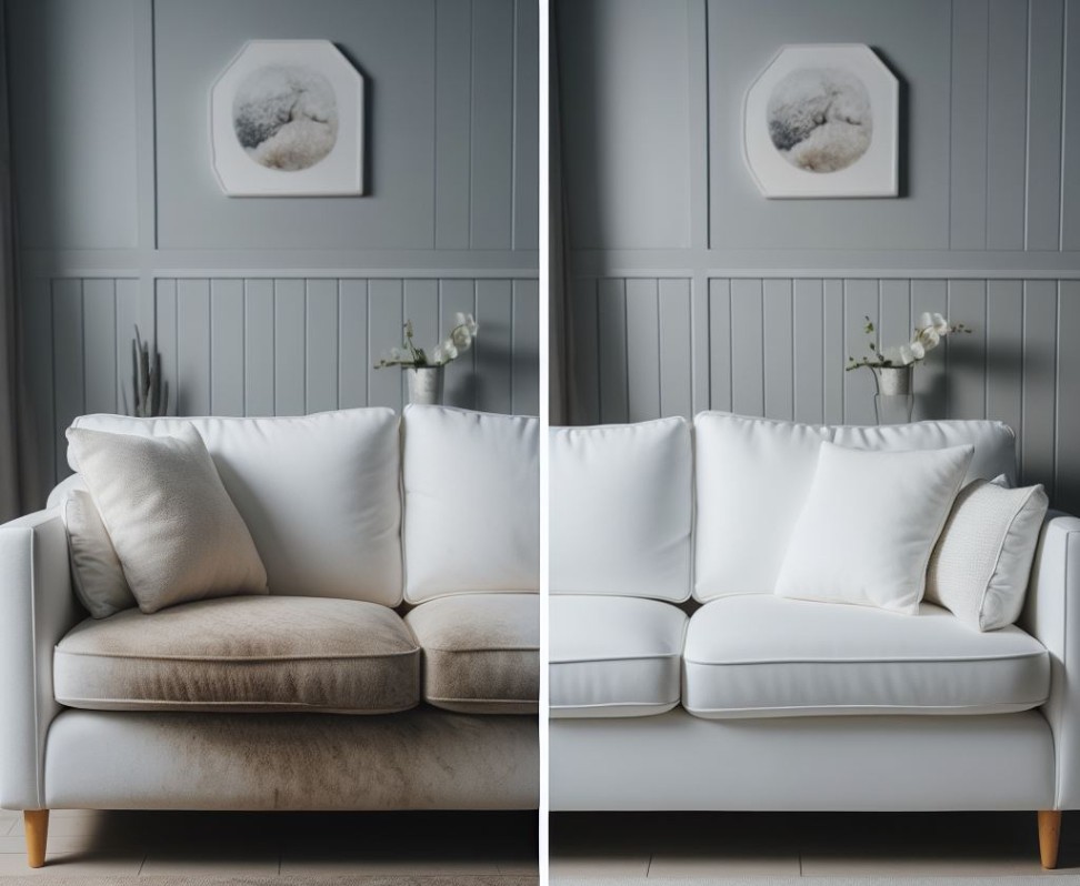 Real before and after couch cleaning result, posted by SteamVacGreen